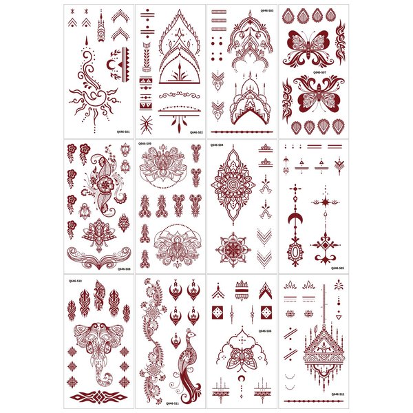 10 Sheets Henna Tattoo Kit, Henna Tattoo Stickers for Women Wedding Party Decorations (Henna Tattoos) 646
