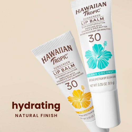 Hawaiian Tropic Lip Balm SPF 30 Island Coconut, 0.3oz | Beach Essentials, Sunscreen Lip Balm with SPF 30, Lip Sunscreen, Lip Balm with Sunscreen, Sunscreen for Lips, SPF Lip Balm Sunscreen, 0.3oz
