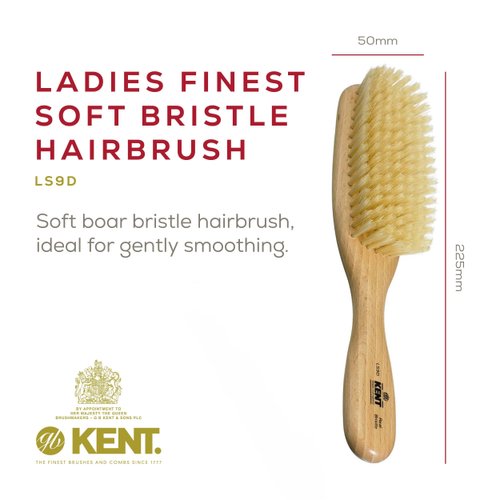 Kent LS9D Satinwood Hair Brush – Boar Bristle Brush for Thin Hair. Luxury Styling, Straightening, and Smoothing. Ideal for Women.