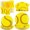 durony 144 Pieces Softball Paper Plates and Napkins Dinnerware Set Softball Birthday Party Tableware Supplies Includes Paper Plates Napkins Forks Serve 24 for Sports Softball Party Supplies