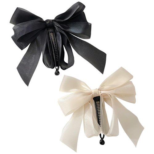 2Pcs Decorative Ribbon Bowknot Hair Clips, Banana Hairpins, and Ponytail Claw Barrettes for Women and Girls