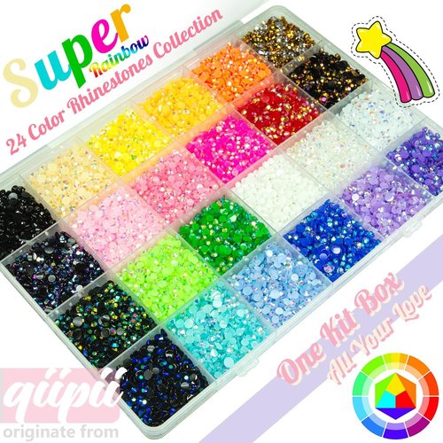 qiipii 20000PCS 24 Color Jelly Resin Rhinestones Bulk 3mm 4mm Flatback Stones Super Rainbow Colorful Resin Non-Hotfix AB Gems Diamonds for Crafts Tumblers Bottles DIY Decoration Nails Eyes Face Makeup
