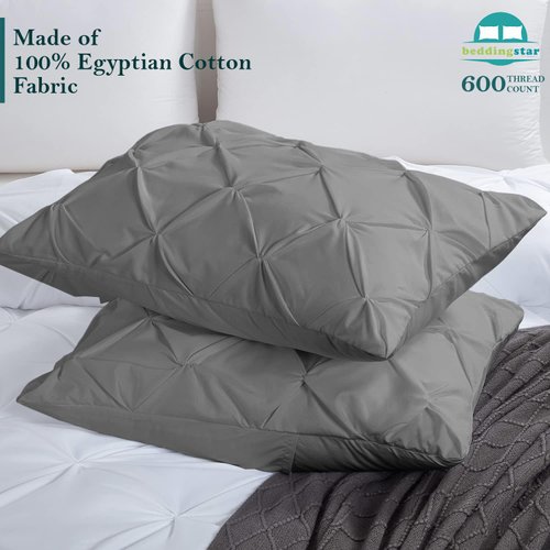 King Pillow Shams Set of 2 Pinch Pleated Dark Grey Pillow Shams King 20X36 Pinch Pillow Covers 100% Egyptian Cotton 600 Thread Count Hotel Class Bedding King Size Decorative Pinch Pillow Shams Set