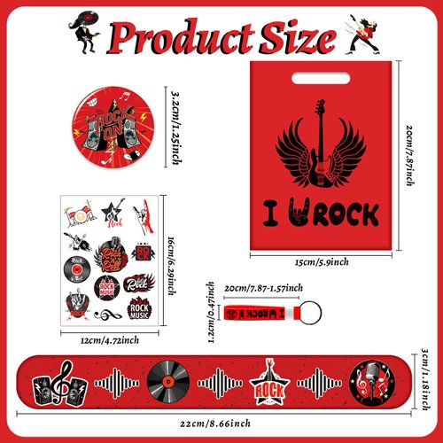 YYMYMGJ Rock and Roll Party Favors, Rock Star Supplies Decorations Includes 12 Keychain, 12 badge, 12 Bracelet,12Bags, 12 sheet tattoos for 80s 90s Rock Party Favors Goodie Bags Stuffers