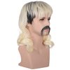 AMZCOS 70s 80s Rocker Mullet Wig Set for Men | Dark Roots Short Blonde Wavy Wigs for Mens Halloween Cosplay Party with 6 Earrings and Mustache