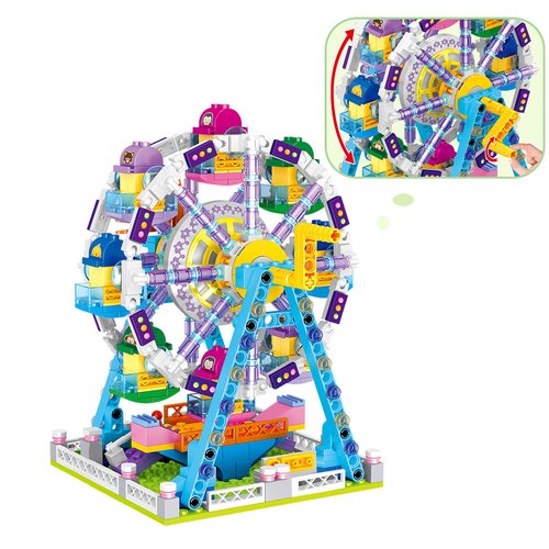 Girls Building Blocks Set Toy，653pcs Micro Mini Building Blocks, Ferris Wheel Toy, Carnival Amusement Park STEM Construction Kits for Kids, Girls Gift for Age 6-12 Years Old 4 (l) 4 (w) 5.5 (h) inch