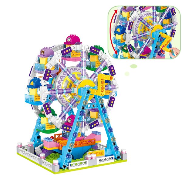Girls Building Blocks Set Toy，653pcs Micro Mini Building Blocks, Ferris Wheel Toy, Carnival Amusement Park STEM Construction Kits for Kids, Girls Gift for Age 6-12 Years Old 4 (l) 4 (w) 5.5 (h) inch