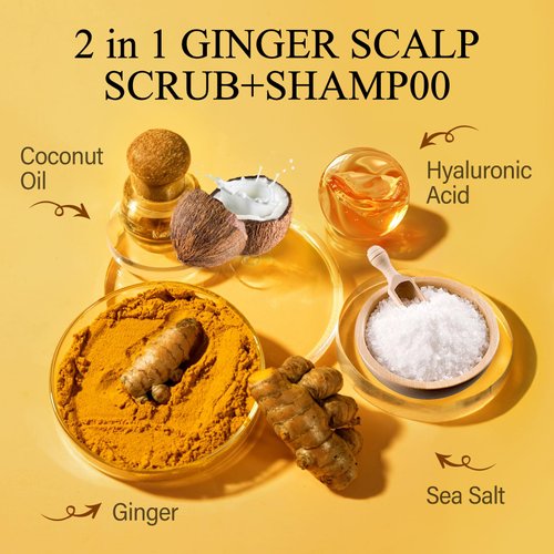 SHVYOG Scalp Scrub Shampoo, Ginger Scalp Exfoliator, Scalp Exfoliator Scrub for Build Up, Hair Strengthen Hair Treatment Nourishing Hair Care with Scalp Massager, 10.58 OZ