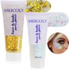 MEICOLY Gold and Clear White Face Body Glitter Set,Gold Face Glitter Gel,Singer Concerts Festival Rave Accessories,Sparkling Sequins Glitter Face Paint for Women and Kids,Chunky Glitter Makeup