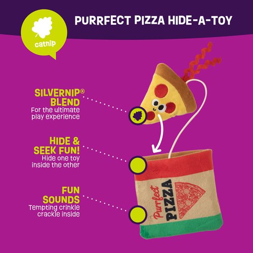 Mad Cat Purrfect Pizza Hide-A-Toy, Catnip + silvervine cat Toy, 2 Toys in 1, for Cats of All Ages