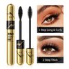 2 in 1 4D Black Waterproof Silk Fiber Mascara -5X Longer, Fuller, Black and Bolder- Achieve Mesmerizing Lashes