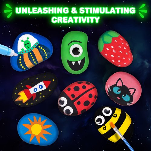 Kids Arts and Crafts Rock Painting Kit - Glow in The Dark - Arts & Crafts Birthday for Girls Ages 8-12 - Craft Kits for Kids Ages 4-8 - Creative Art Kid Toy for 7 8 9 10 Year Old
