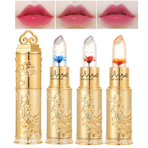 LuckNest Flower Jelly Lipstick Set Temperature Change Moisturizer Long Lasting Nutritious Balm Magic Color Change Lip Gloss 3 Colors/Set