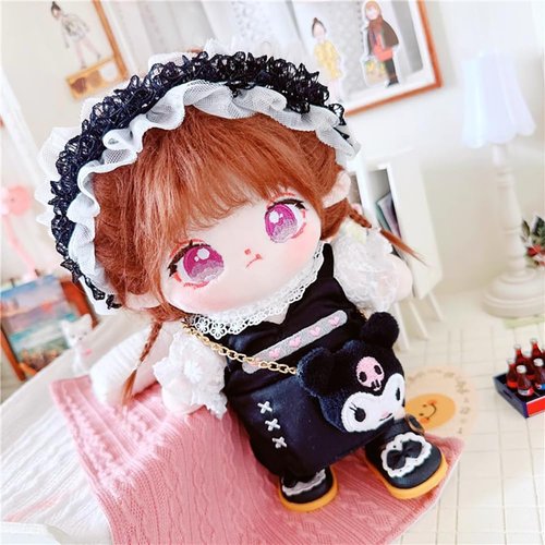niannyyhouse 20cm Plush Doll Clothes Loose Headwear White Shirt Black Skirt Backpack 8in Soft Stuffed Plush Toy Accessories Dress Up