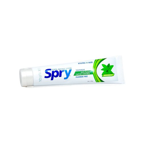 Spry Xylitol Toothpaste 5oz, Fluoride Free Toothpaste Adult and Kids, Teeth Whitening Toothpaste with Xylitol, Natural Breath Freshening, Mouth Moisturizing Ingredients, Spearmint (Pack of 3)