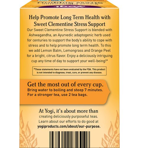 Yogi Tea Sweet Clementine Stress Support Tea, USDA Certified Organic, Non-GMO, 16 Tea Bags per Pack (6 Packs)