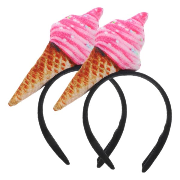 Beaupretty Spa Headband Ice Cream Headband 2PCS Ice Cream Cone Hair Band Ice Cream Party Hat Headpiece Food Vendor Costume for Halloween Dessert Party Costume
