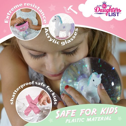 Daughters List Unicorn Snow Globe for Girls - Handpainted Figurine with Musical Melody & Shatterproof Plastic Crystal Sphere, Sparkling Glitter Ornament, Ideal for Birthday Gift & Home Decor - Pink