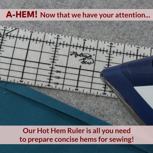 Madam Sew Hot Hem Ruler for Quilting and Sewing – Non-Slip Hot Ironing Ruler and Pleats with Dry or Steam Iron on Quilt Blocks and Clothes - 10" x 2.5"