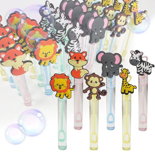 24 Piece Jungle Animals Toys Bubble Wand for Kids(6 Style),Cute Bubble Wand Great for Forest Animals Crazy Theme Party Favors,Pinata Suffer,Animals Party Goodie Bags Filler,School Classroom Prizes