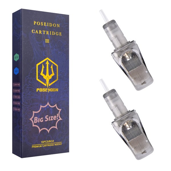 Poseidon 10Pcs Big Size Tattoo Cartridge Needles 0.35mm Standard Flat Mag 49 Magnum with Membrane Safety Cartridges (#12 Standard-1249 M1)