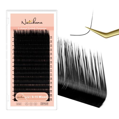 NATUHANA LU Curl Round Lash Extension 0.07mm Classic Lash 8-15mm Mixed Tray L Shaped Lash Extensions Fake Lash Supplies,Classic Individual Eyelash Extensions 16Rows/Case (black;0.07 LU, 8-15 MIX)
