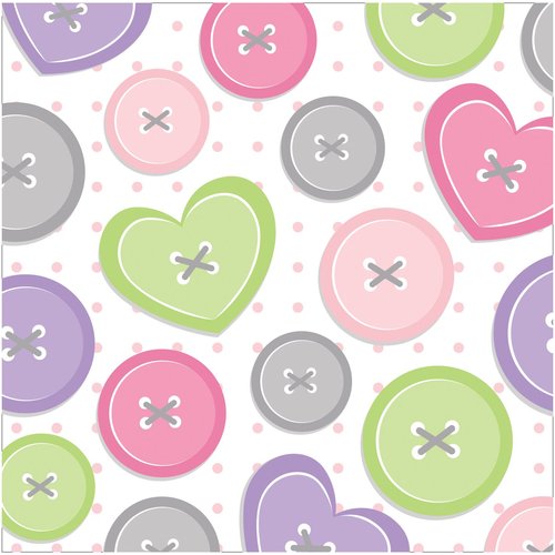 Creative Converting Cute as a Button Girl Beverage Napkins, 16 Pack, 5x5, Pink/Purple