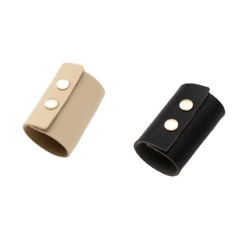 2PCS Black Beige PU Hair Cuff Leather Ponytail Holder Ponytail Wrap Hair Glove Hair Wrap Ties for Girls Women Ponytails Hair Beauty Accessories