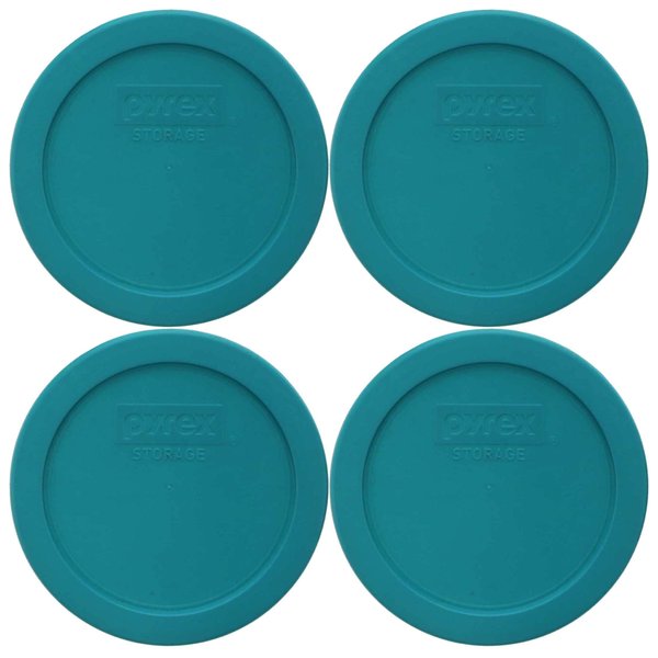 Pyrex 7201-PC 4-Cup Turquoise Plastic Replacement Food Storage Lid, Made in USA - 4 Pack