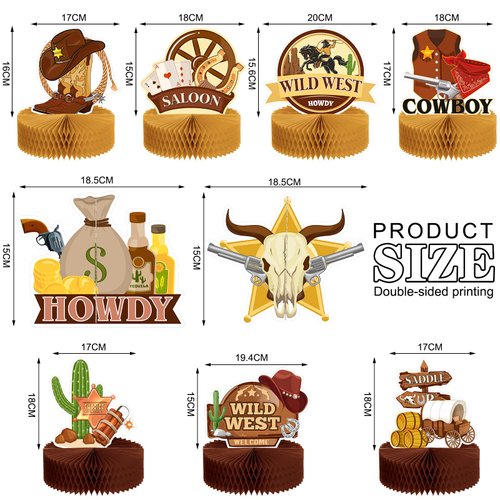 Marspark 9 Pcs Wild Western Party Decorations Western Centerpieces for Tables Cowboy Honeycomb Centerpieces 3D Cowboy Western Theme Baby Show Birthday Party Supplies
