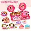 Lajeje Tea Party Set for Little Girls, Pretend Tin Teapot Set, Princess Tea Time Play Kitchen Toy with Cups, Plates and Accessories for Birthday Easter Gifts Kids Toddlers Age 3 4 5 6