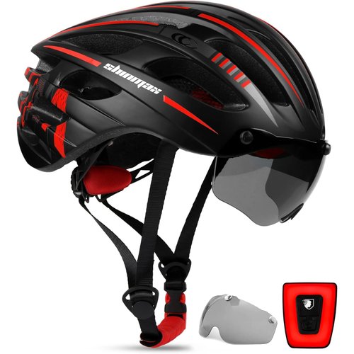 Shinmax Bike Helmet with USB Rechargeable Light & Detachable Magnetic Goggles UV Protective, Bicycle Helmet Men Women Mountain Road Adjustable Adult Cycling Helmet (WT-049)