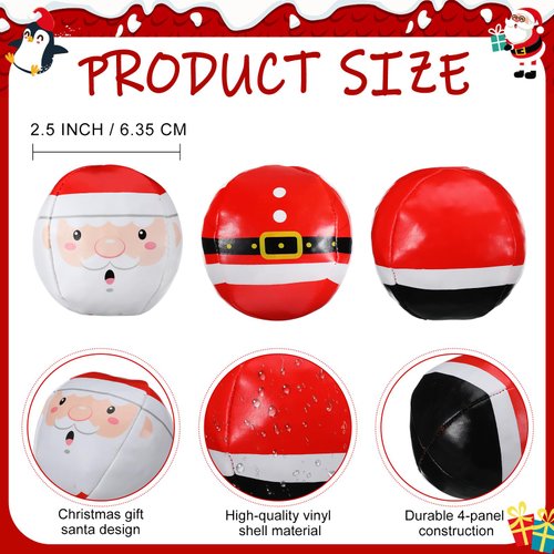 Civaner 3 Pcs Christmas Juggling Balls for Beginners 2.5 Inch Santa Claus Juggling Balls Xmas Circus Balls Soft Easy Juggle Balls for Adults, Easy to Grip