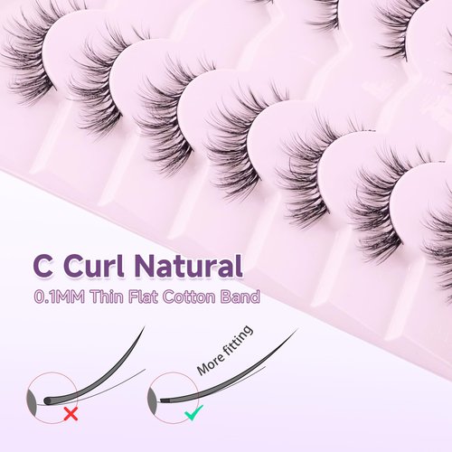 False False Eyelashes Lashes Cat Eye Natural 15mm Manga Eyelashes Wispy with Thin Band 3D Volume False Lashes Anime Lashes Soft Strip Lashes Pack C Curl Fake Eyelashes 7 Pair EVENTILL
