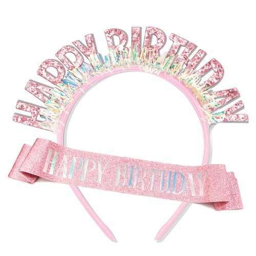 Chanaco Happy Birthday Headband for Women, Glitter Rainbow Tassel Crown for Girls, Party Decorations for Toddler, Tiara Hair Accessory for Kids, Sweet Gifts