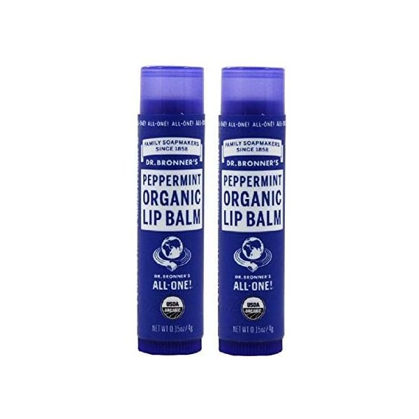 Dr. Bronners Organic Moisture Lip Balm & Magic Massage Balm (Peppermint Lip Balm, 2 Pack)
