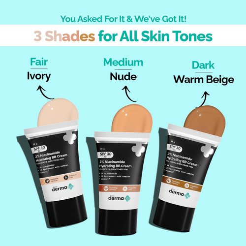 The Derma Co 2% Niacinamide Hydrating BB Cream with SPF 30 (02 Nude Shade) | Gives Medium Buildable Coverage & Smooth Finish | Skin Hydration with Sun Protection | 1.06 Oz/30g