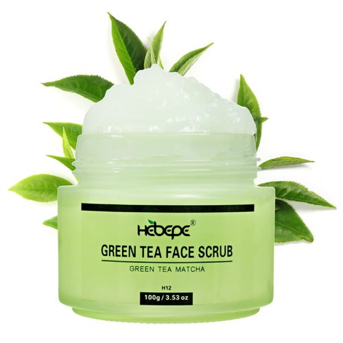 Green Tea Matcha Face Scrub, Gentle Exfoliating Cleanser with Hyaluronic Acid, Collagen, Vitamin C & E, Apricot, and Shea Butter, Hydrating and Nourishing Facial Exfoliator for Blackhead Removal