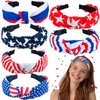 Fulasiteu Hairband, 6pcs 4th of July Headband for Women, Fourth of July Red White and Blue Knotted Wide Top Knot American Flag Patriotic Headbands, Memorial Independence Day Party Favors
