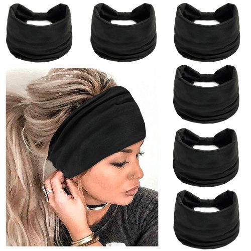 STGDAK Boho Headbands for Women non slip Wide Black Hair Bands Knoted Turban Stretch Fashion Head Bands Yoga Running Elastic Headband Wrap Headbands Hair Accessories for Teen Girls 6 Pack