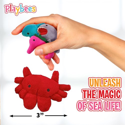 Playbees Assorted Sea-Life Plush Toys - 24 Pack - 3 Inch Soft & Cuddly Stuffed Animals for Kids, Babies, and Adults - Ideal for Nursery Decor, Bedtime Comfort, Playtime Learning, and Educational Play