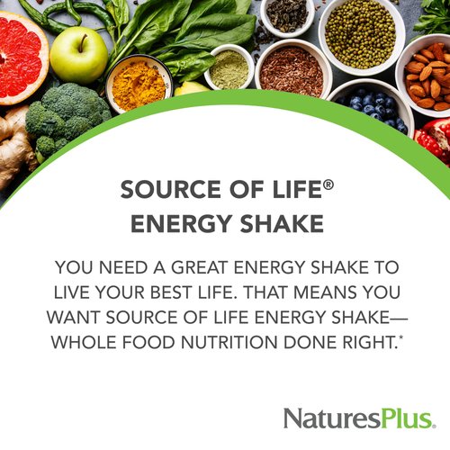 Natures Plus Source of Life Energy Shake Packets, 8 Pack - 8 Individual Servings - Energy Boosting Multivitamin, Mineral & Protein Shake - Whole Food Concentrates - Non-GMO, Gluten-Free - 8 Servings