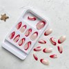 Red Press on Nails French Tip Fake Nails Almond Shape False Nails with Red Swirl Designs Full Cover Acrylic Nails Medium Stick on Nails Glossy Glue on Nails Red Nail Tip Cute Artificial Nails 24Pcs