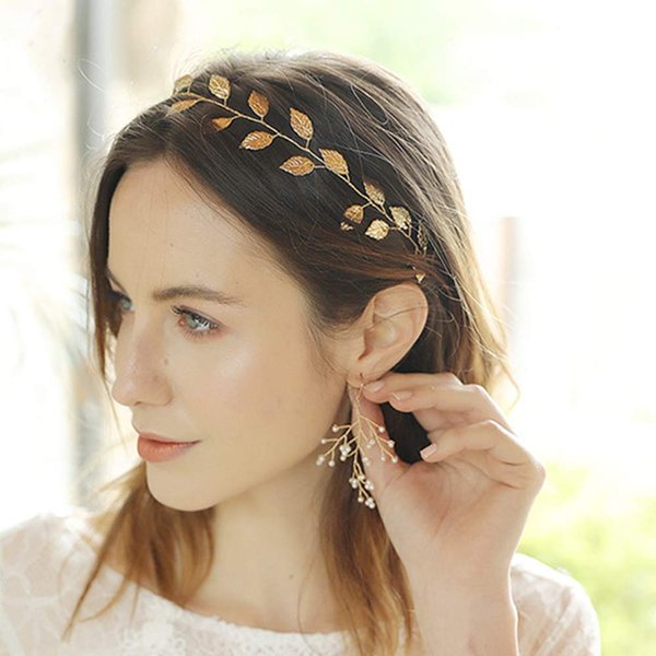 Anglacesmade Bridal Headband Leaf Hair Vine for Birde Bridesmaid Leaves Branch Wedding Wreath Prom Party Festival Hair Piece for Women and Girls (Gold)