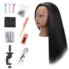 Armmu Mannequin Head with 100% Real Hair, 18" Hairdresser Cosmetology Mannequin Manikin Training Practice Doll Head with Free Clamp and 9 Tools for Hairstyling - Black