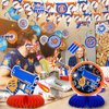 Foilswirl 40 Pcs Dart Battle Party Decorations Include 2 Gun Theme Party Banner Pennant 10 Hanging Swirl Decorations 6 Fans Honeycomb Centerpieces 10 Hanging Card 12 Target Latex Balloons for Table