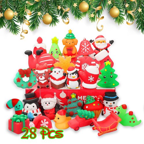 nobasco Squishies, 28 Pack Mochi Squishy Toys - Christmas Kawaii Cat Squishys Slow Rising Animals - Party Favors, Goodie Bag, Birthday Gifts, Mini Squishies Stress Reliever Toy Pack