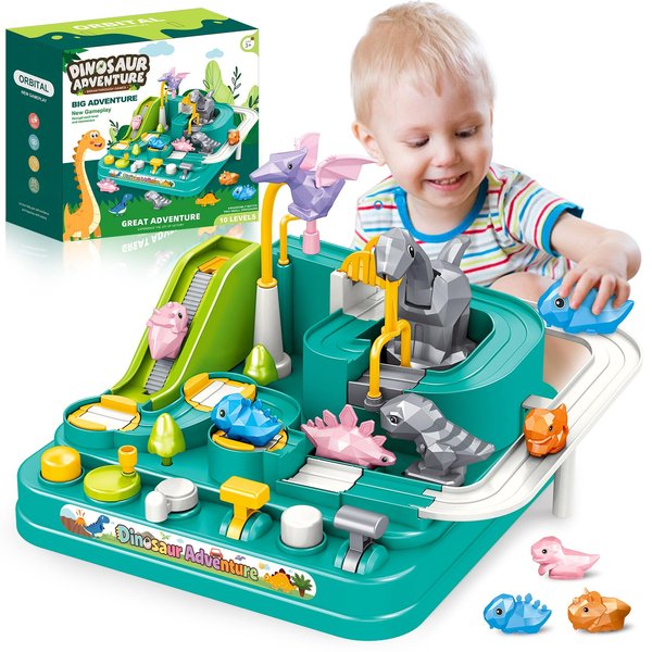 Toys for 3 Year Old Boy - Car Adventure Playset - Race Track Vehicle Toy Set for Boy Girls, Puzzle Rail Car Race Tracks for Kids Ages 3-5, Dinosaur Rescue Playset Preschool Educational Toys