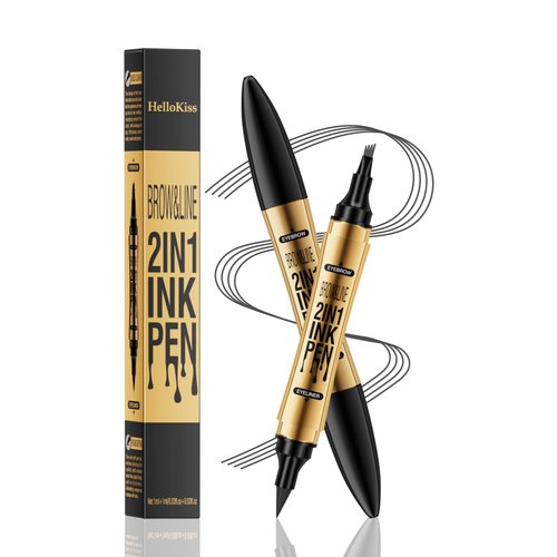 2 in 1 Microblading Eyebrow Pen with Eyeliner Pencil,3D Waterproof Magic Eyebrow Pencil with 4 Fork Tip Multifunctional Double Head Microblade Eyebrow Pencil Waterproof and Long-Lasting (Gray)