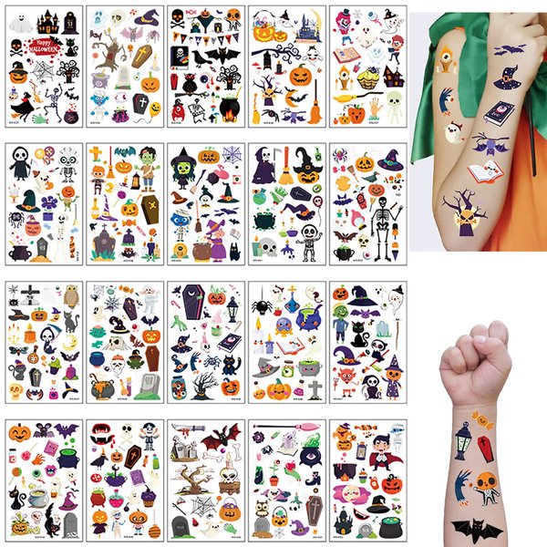 300 PCS Halloween Temporary Tattoo, 20 Sheet Waterproof Pumpkin Witch Skeletons Halloween Themed Temporary Tattoos Stickers for Kids Teens Adults, Halloween Decorations Halloween Party Favors
